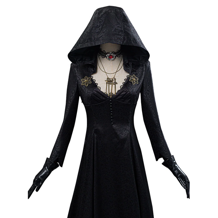 Gothic Women's Vampire Lady Evil Village costume, premium cosplay outfit for conventions & themed Halloween parties.
