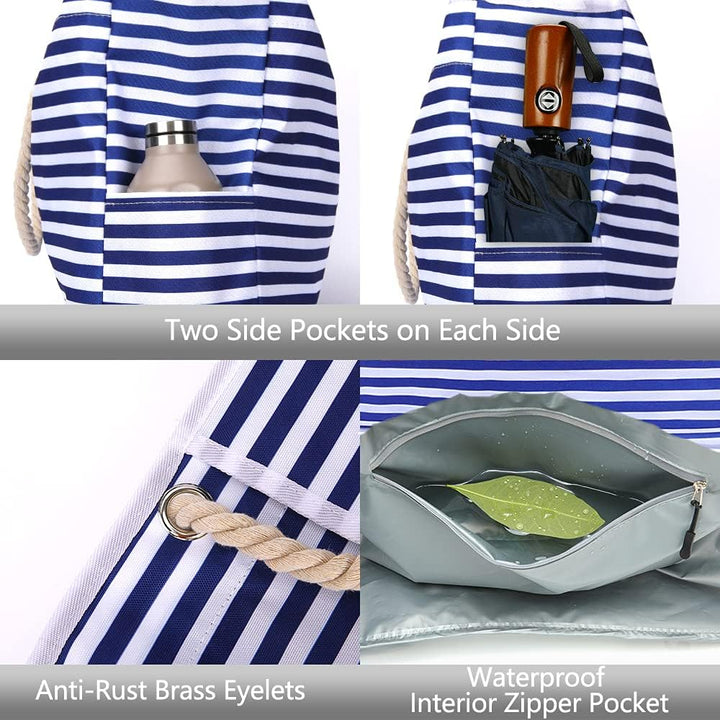 Durable women's extra large waterproof tote bag, perfect for beach days, travel, and holding all summer essentials.