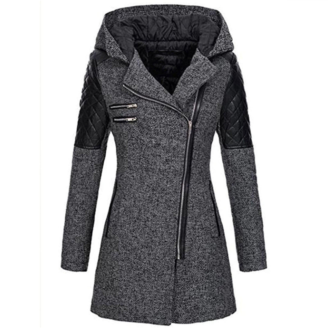 Women's extra warm long winter coat with protective hood, ideal for cold weather.