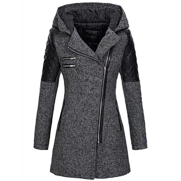 Women's extra warm long winter coat with protective hood, ideal for cold weather.