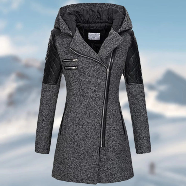 Cozy women's full-length winter coat, extra warm with a protective hood for ultimate cold weather comfort.