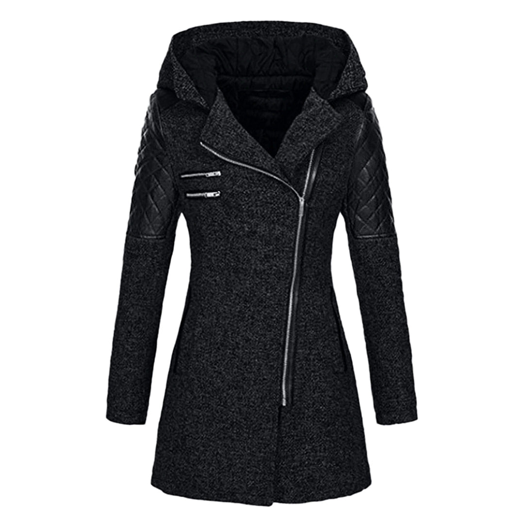 Plush women's extra warm long winter coat with protective hood, essential cold weather outerwear.