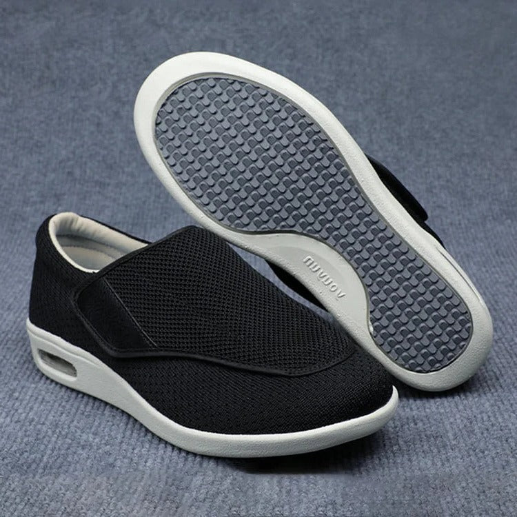 Orthopedic wide-width walking shoes for women with swollen feet. Plush comfort, ideal for senior care & diabetics.