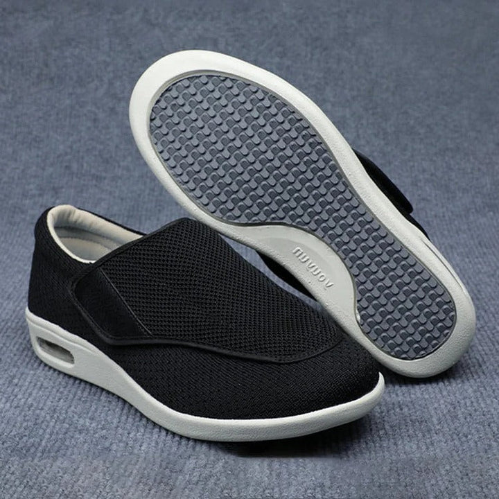 Orthopedic wide-width walking shoes for women with swollen feet. Plush comfort, ideal for senior care & diabetics.
