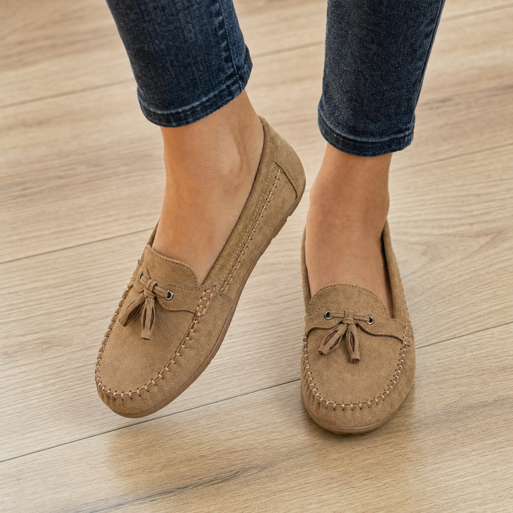 Comfortable women's wide fit slip-on loafers with memory foam for lasting support.