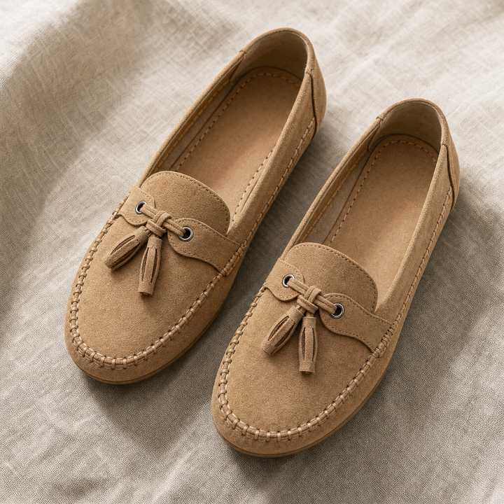 Blush pink extra wide women's loafers with memory foam, ideal for all-day comfort & style.