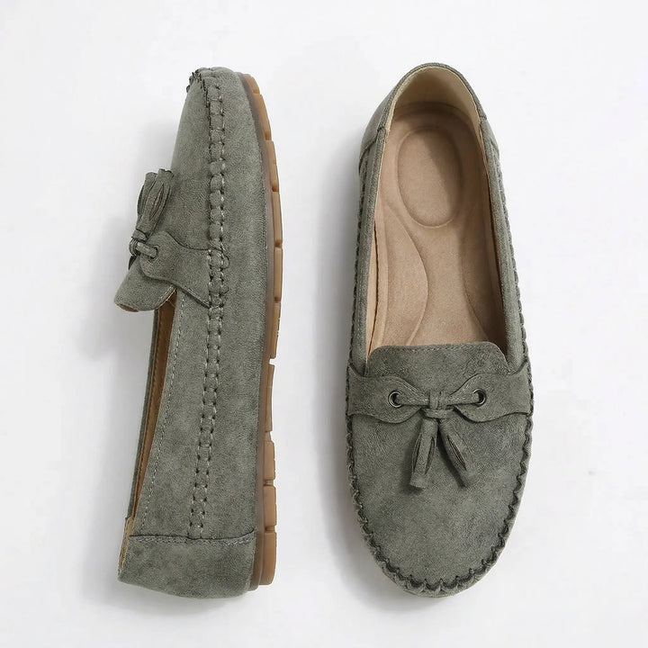 Stylish blush pink wide fit loafers for women, featuring memory foam for everyday comfort.