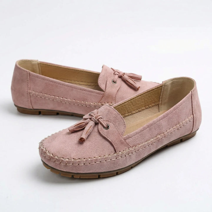 Versatile stone brown wide fit casual loafers for women, designed for ultimate comfort.