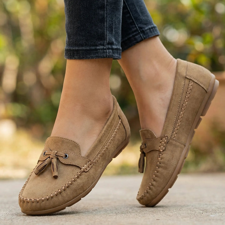 Charcoal grey extra wide women's memory foam loafers, perfect for comfortable daily wear.