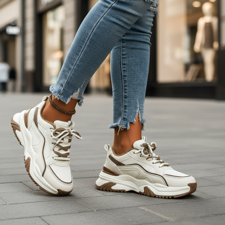 Women's Fashion Platform Sneakers, Cynthia model with elevated sole & breathable textile upper, street style