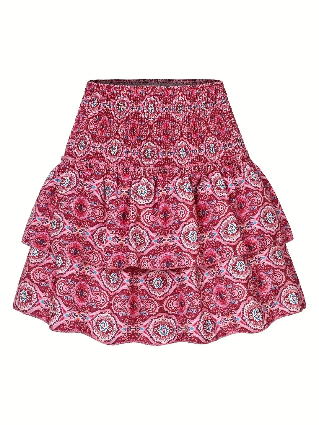 Stylish women's pleated midi skirt showcasing a unique layered hem, offering an elegant and flattering silhouette.