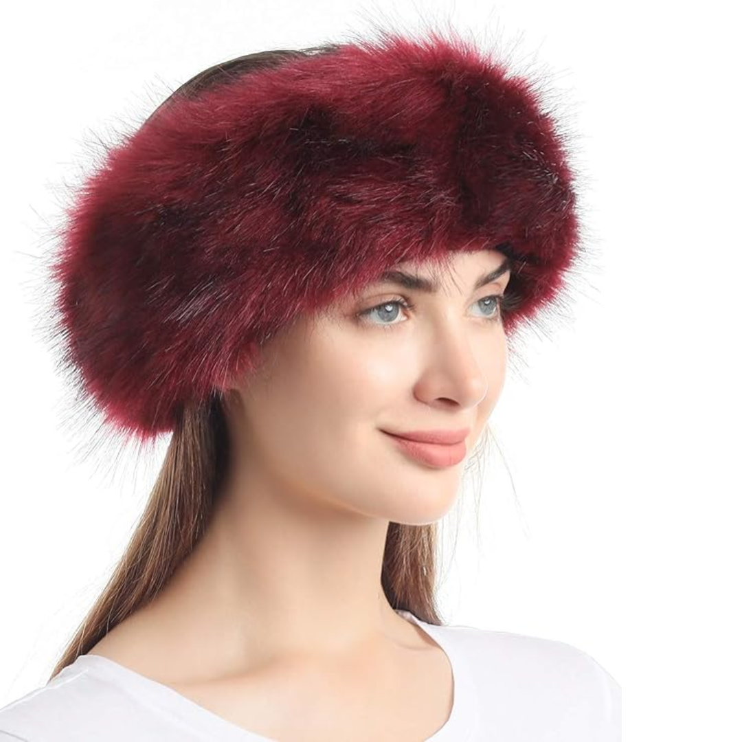 Black Olga women's faux fur headband, essential winter accessory for ear warmth