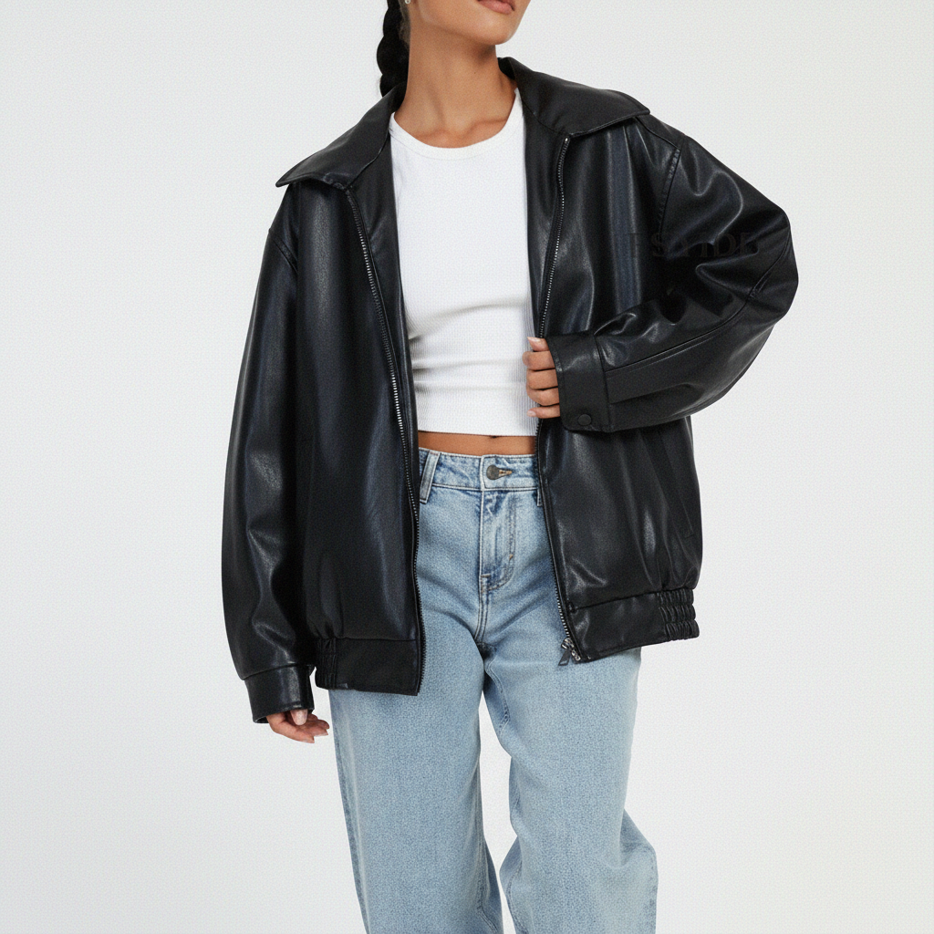 Casual women's faux leather jacket, Stella, with a biker design and asymmetrical zipper, ideal for fall