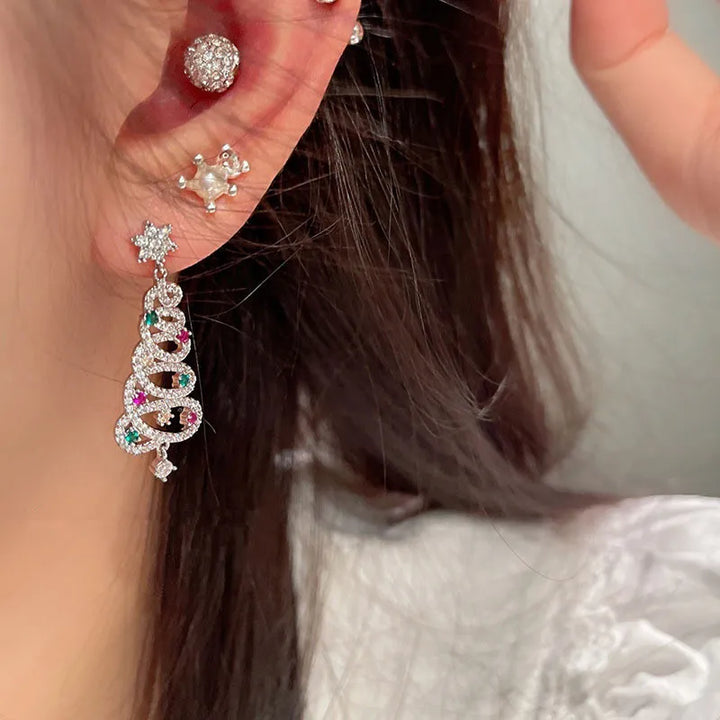 Sparkling Christmas tree tassel dangle earrings for women, a charming festive accessory.