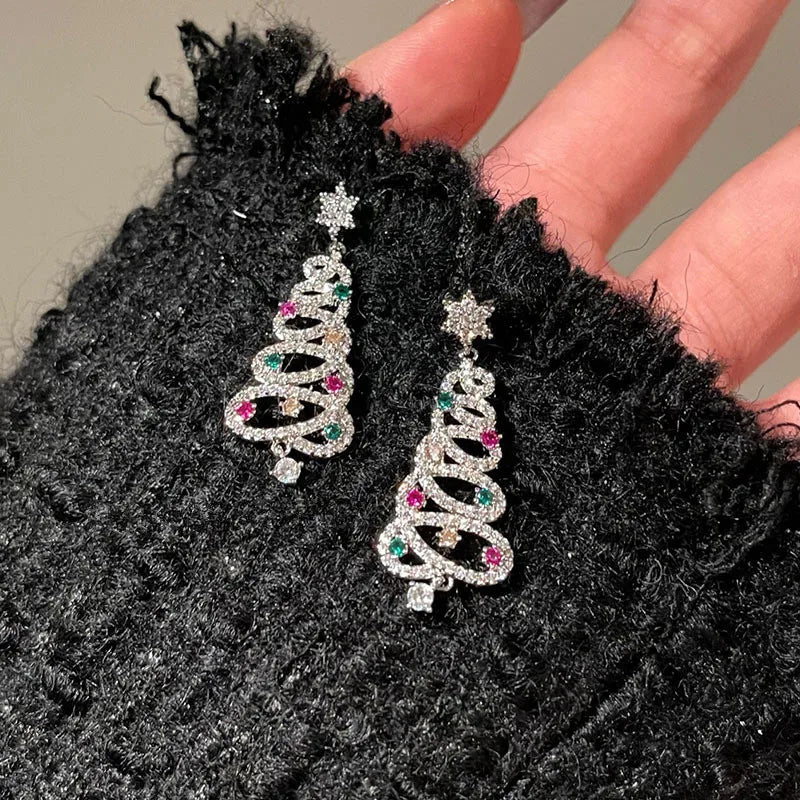 Elegant holiday Christmas tree earrings with tassels, ideal gift for women's festive fashion.