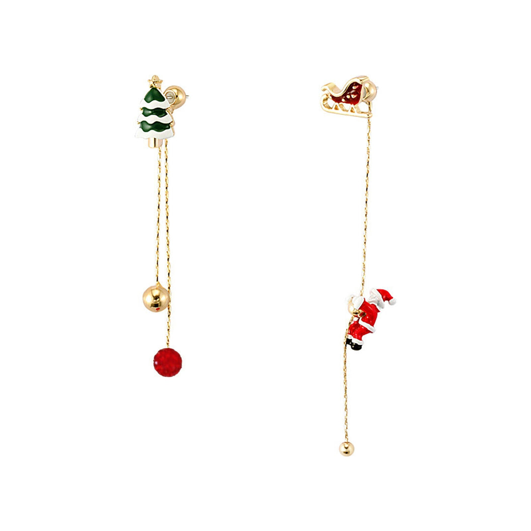 Women's festive Santa tassel dangle earrings, perfect holiday party accessory.