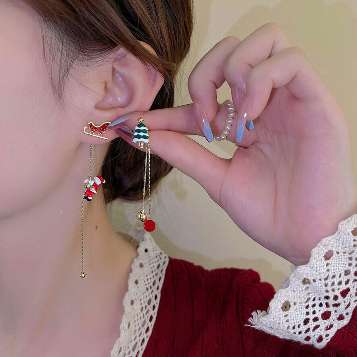 Chic Christmas Santa tassel dangle earrings, unique holiday jewelry gift.