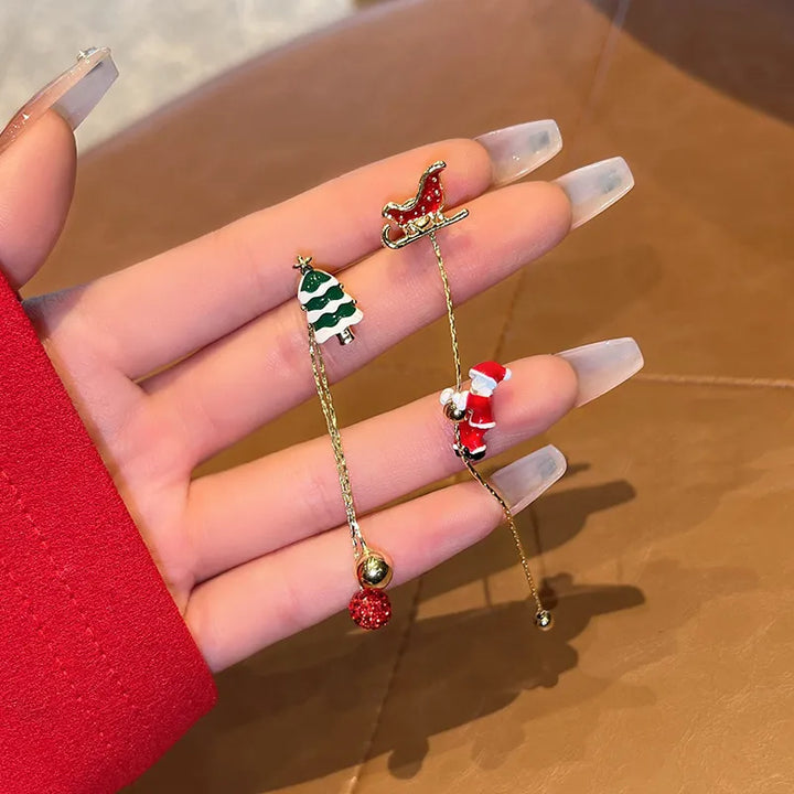 Festive Santa tassel dangle earrings for women, perfect for holiday events & fashion.