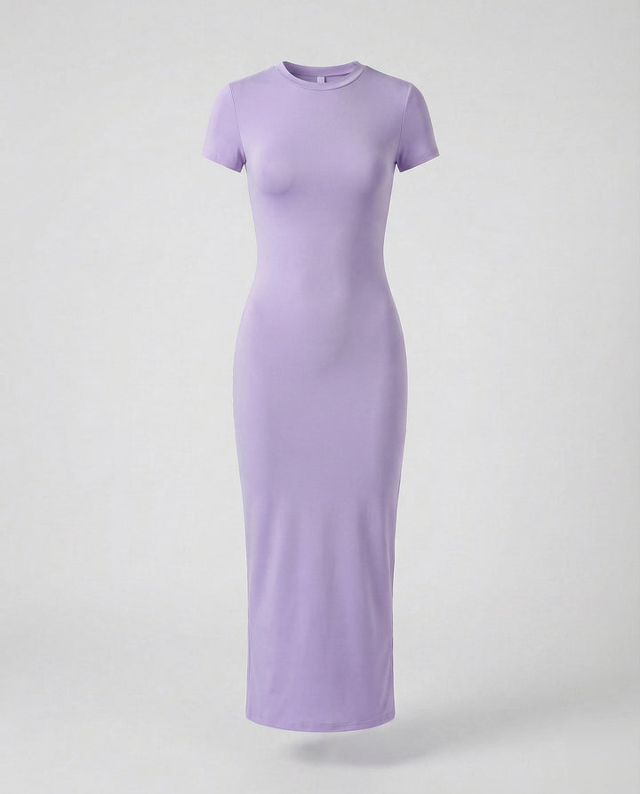 Women's casual & evening bodycon maxi dress. Features a flattering fitted design, crew neck & short sleeves.