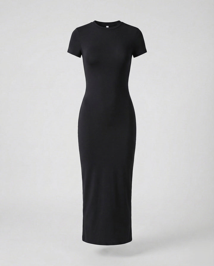 Women's short sleeve bodycon maxi dress, designed with a flattering fitted silhouette and comfortable crew neck.