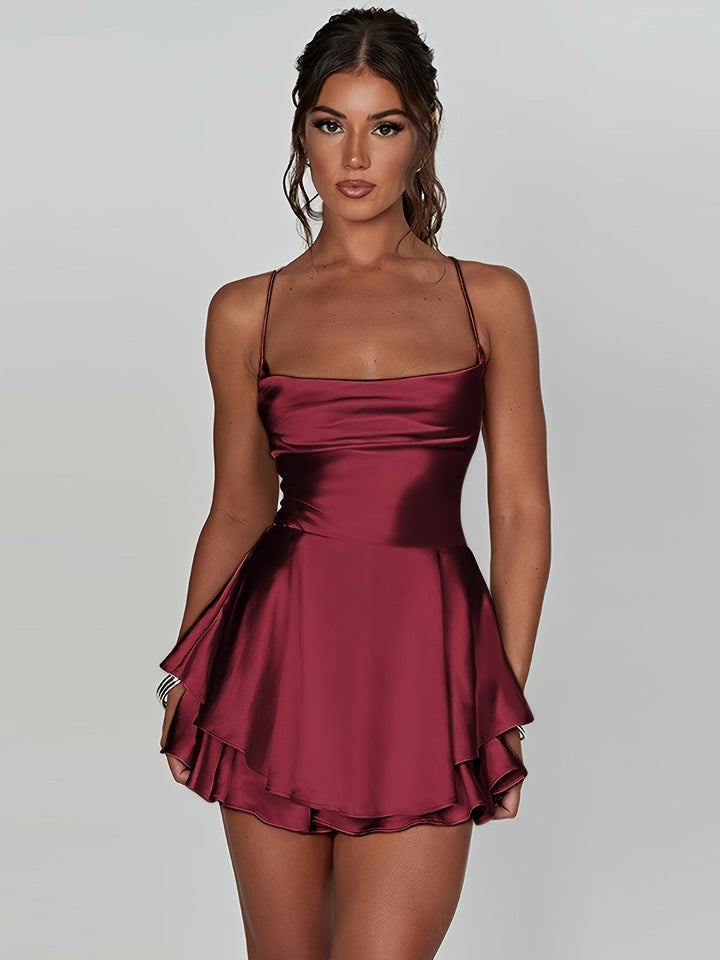 Women's fitted ruched tiered mini homecoming dress, elegant & stylish.