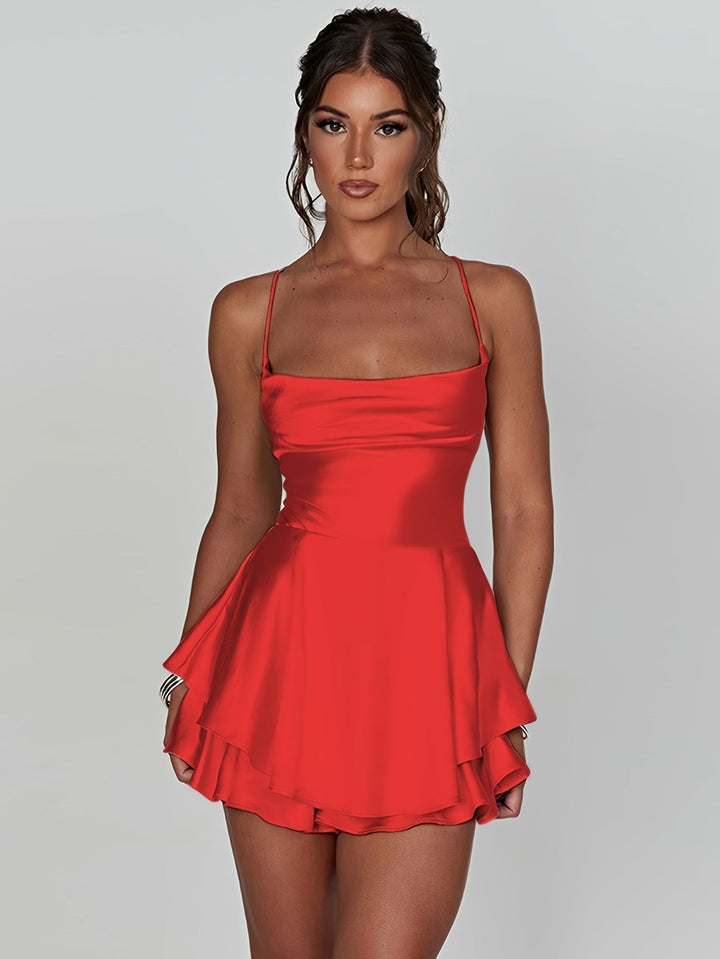 Women's dance dress: stylish fitted mini with ruching & tiered skirt.