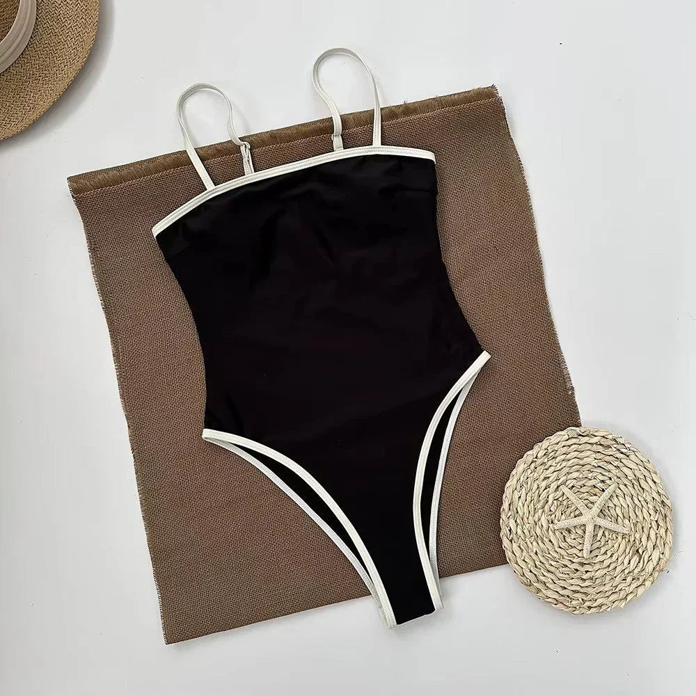 Flattering color block one-piece swimsuit for women, a stylish and supportive choice for any summer beach outing.