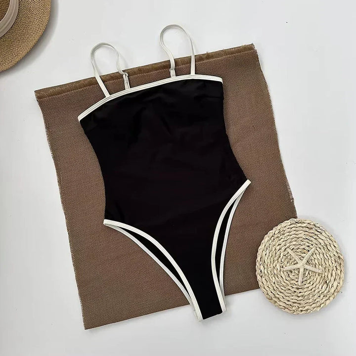 Flattering color block one-piece swimsuit for women, a stylish and supportive choice for any summer beach outing.