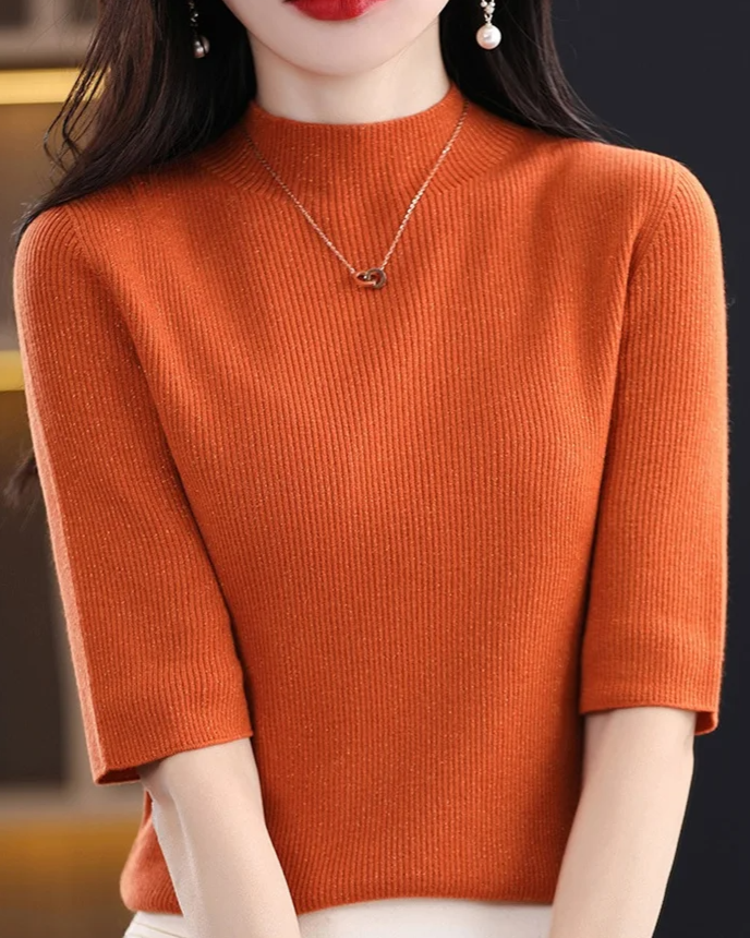 Comfortable women's long sleeve ribbed knit top, a flattering wardrobe essential for women.