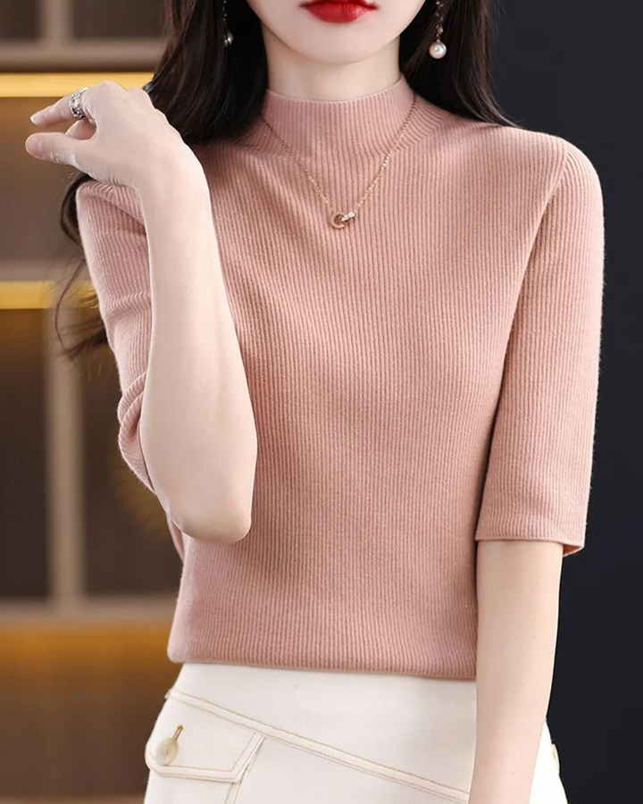 Wardrobe essential: women's flattering ribbed knit long sleeve top for various looks.