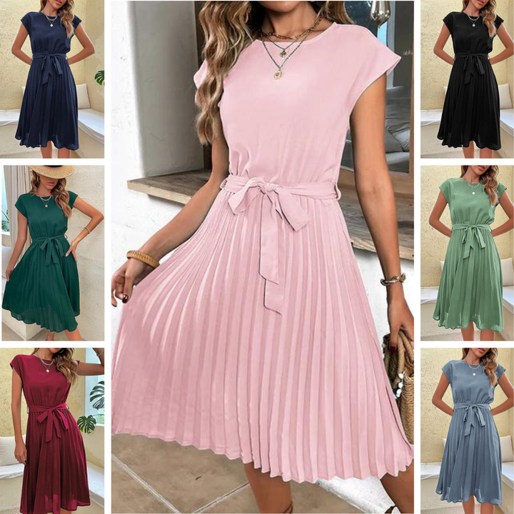 Women's flattering short sleeve summer dress for warm days. Comfortable & stylish Amara midi dress.