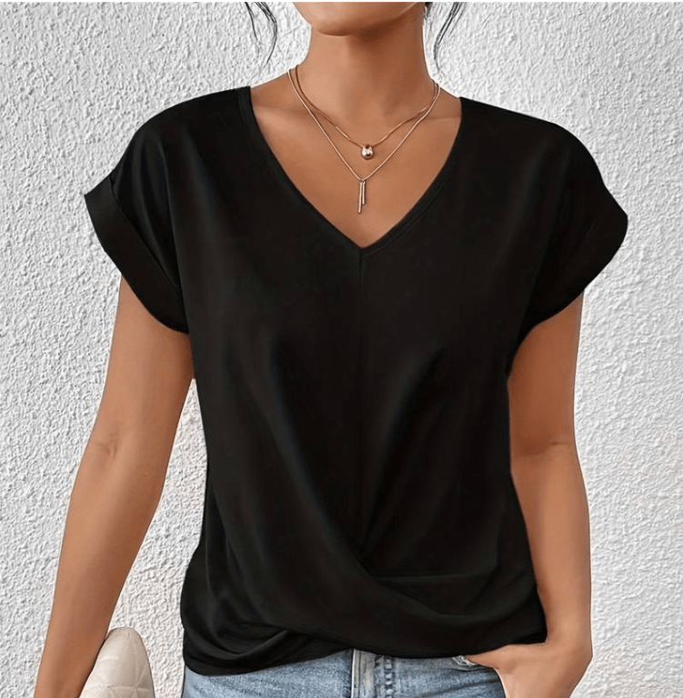 Fashionable V-neck women's top with a flattering fit, perfect for comfortable & versatile everyday style.