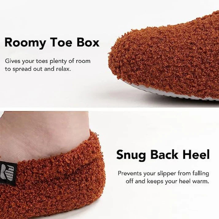 Women's fleeced indoor slippers, closed-back, ideal for cozy loungewear & soft feeling.
