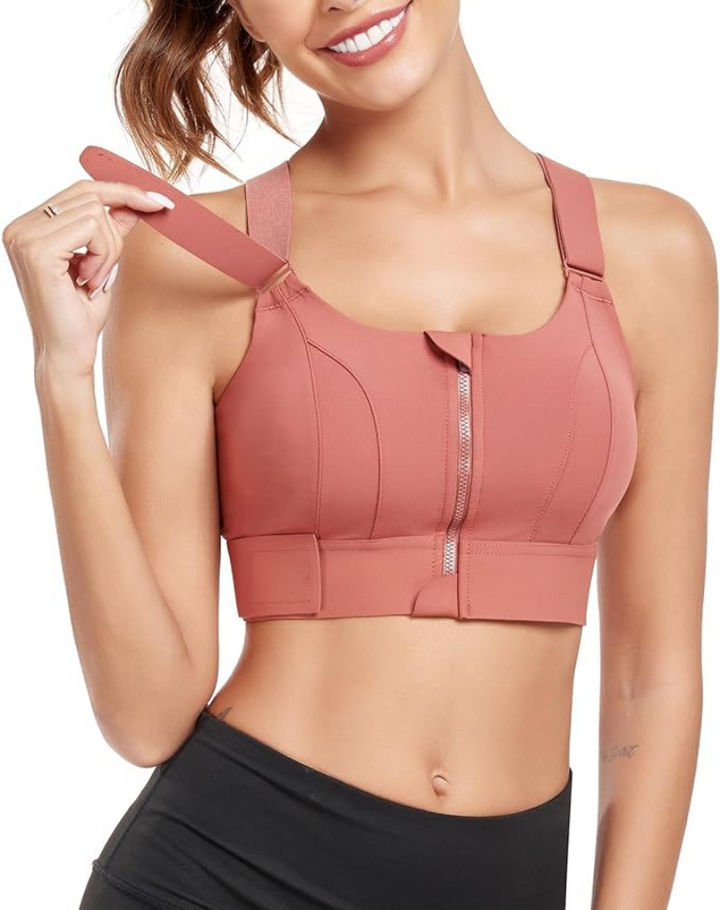 Women's FlexiFit Zip-Front Sports Bra for high support. Ideal for fitness, gym, yoga, and running.