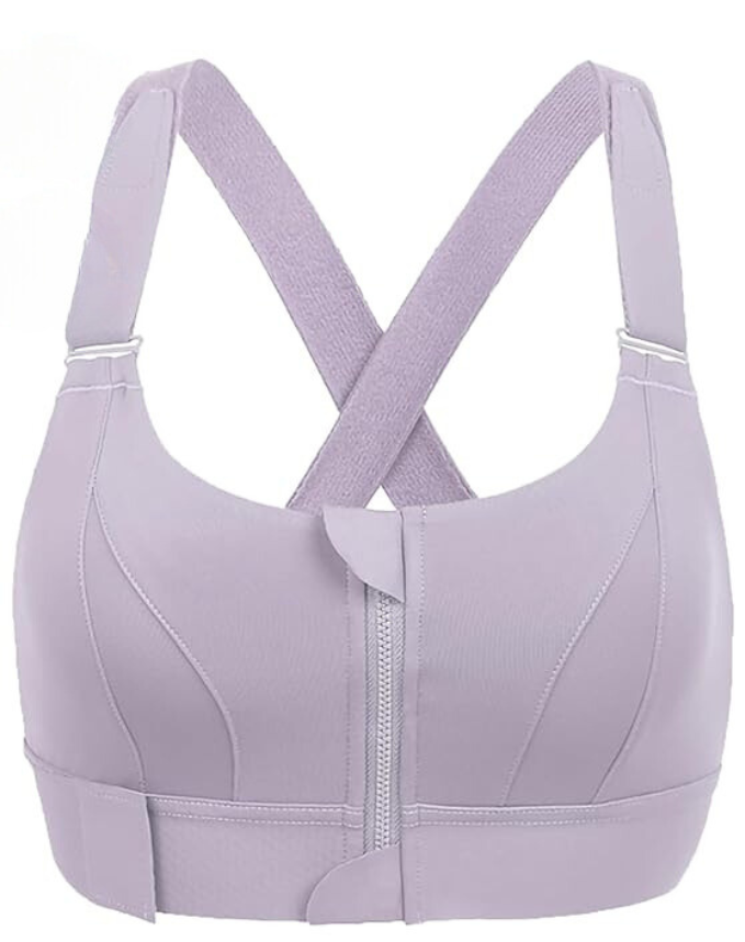 Textured FlexiFit material on a women's high-support sports bra, designed for comfort during intense workouts.