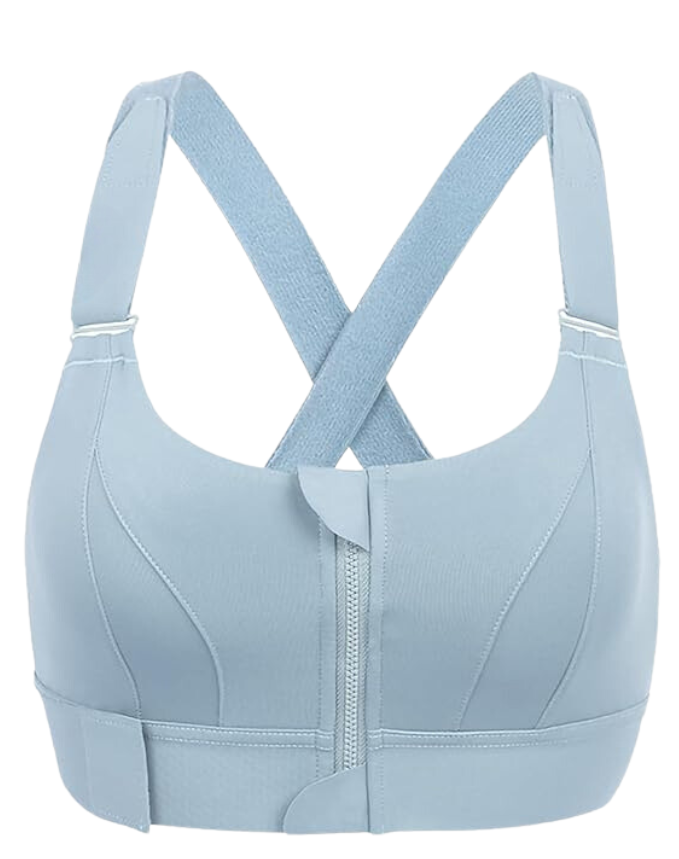 Women's high-support sports bra. Front-zip FlexiFit design ensures comfort and security during gym workouts.