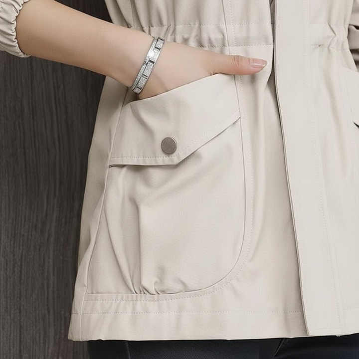 Flora women's autumn jacket, cotton blend, chic design, ideal as light outerwear