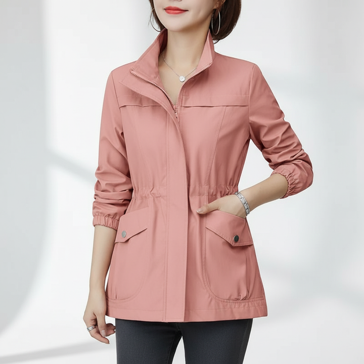 Casual women's Flora jacket, a stylish everyday transitional piece with a stand-up collar