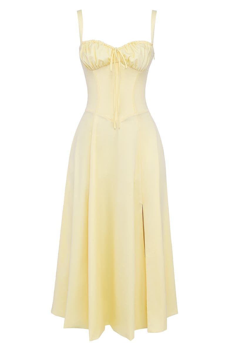 Women's floral bustier summer dress with waist cinching. Perfect for elegant occasions.