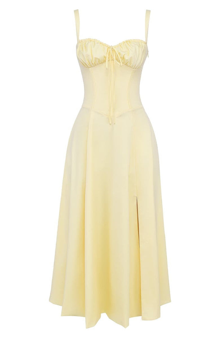 Women's floral bustier summer dress with waist cinching. Perfect for elegant occasions.