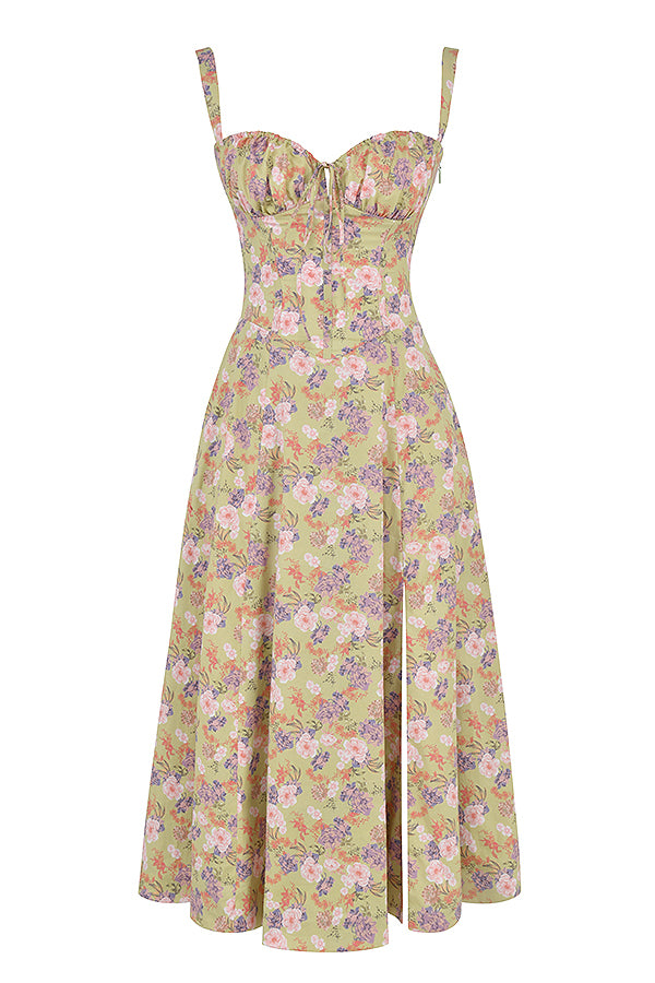 Floral occasion dress: Women's bustier style with a sweetheart neckline & midi length.