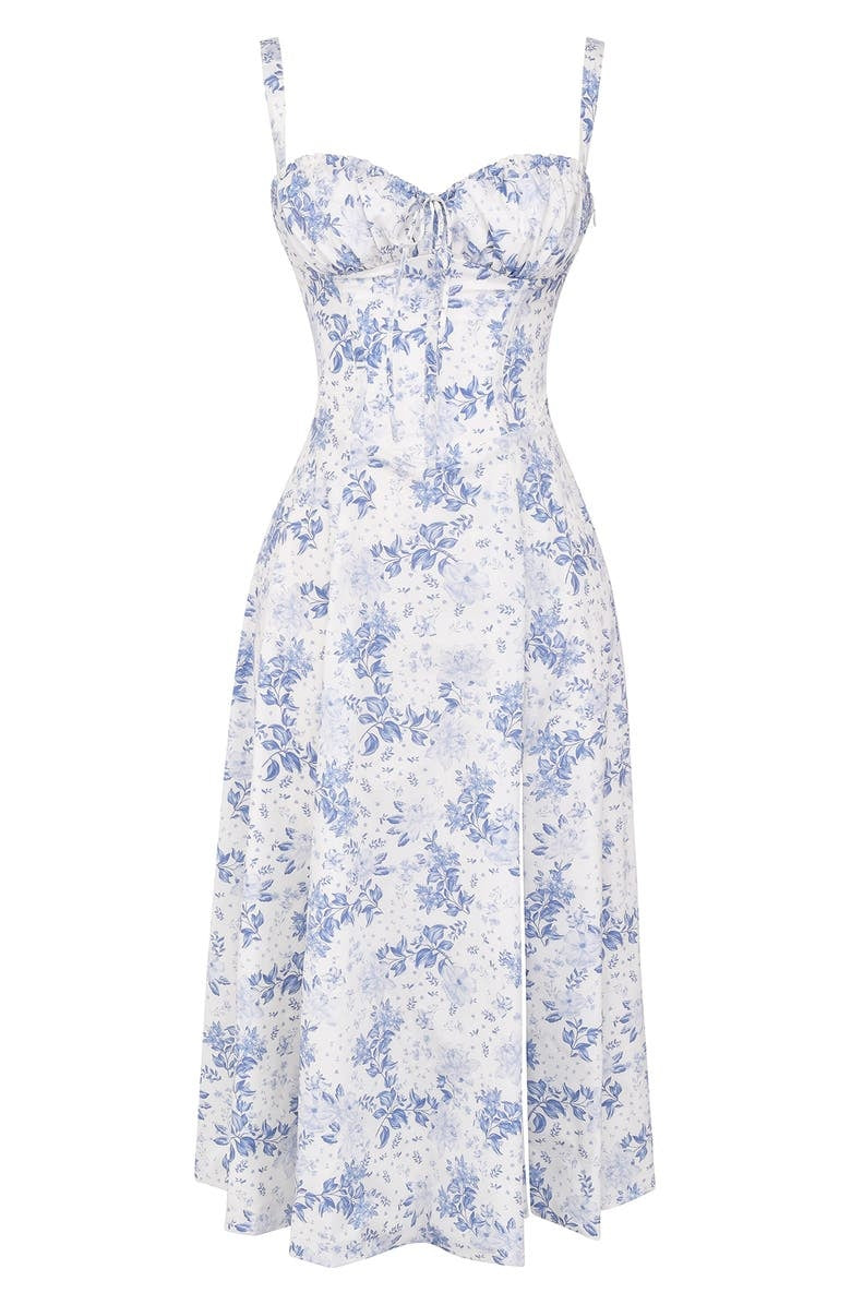 Vibrant floral print bustier dress, perfect for summer parties with its waist shaper.