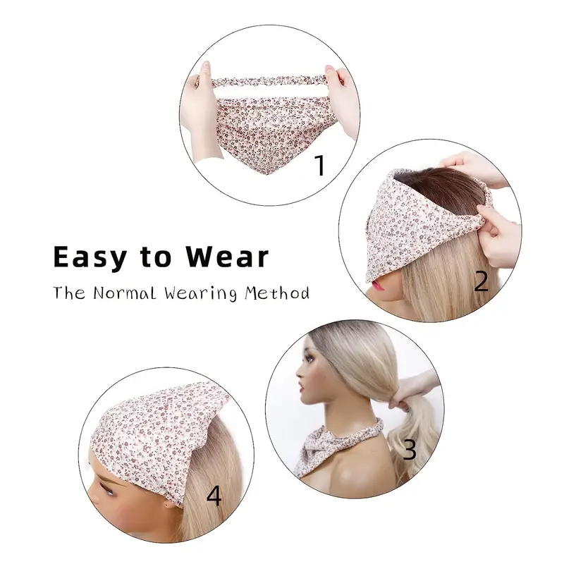 Delicate floral pattern chiffon hair bandana, a soft and fashionable women's headwrap accessory.