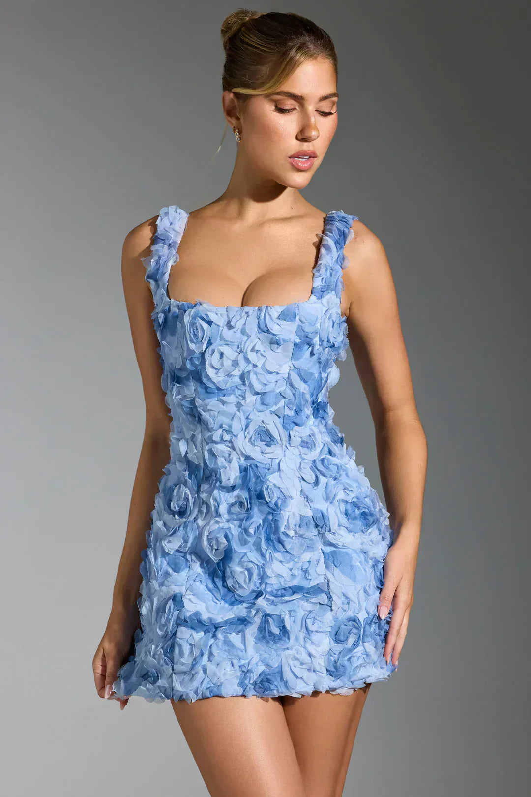 Floral print women's mini dress, sleeveless, corset detail for a fashionable edge