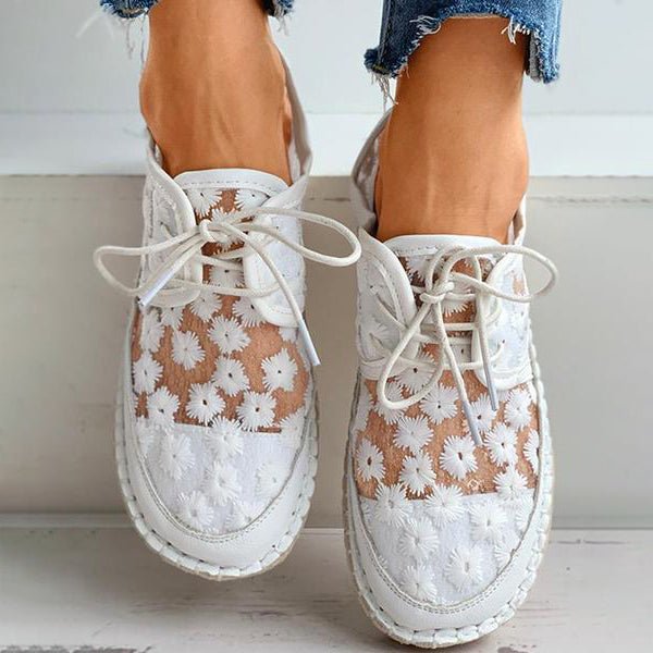 Women's floral embroidered comfort shoes with arch support, perfect for casual summer wear.