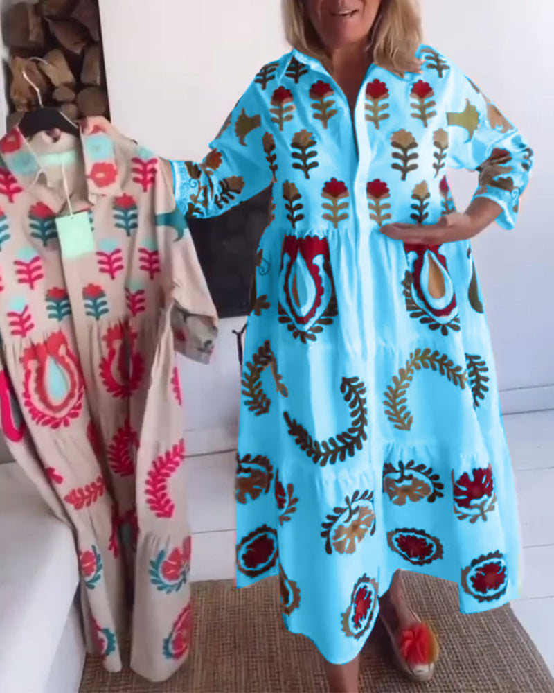 Summer women's floral graphic midi dress, a comfortable and stylish a-line day dress.