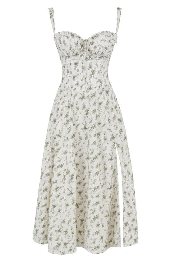 Beautiful women's floral maxi dress, perfect for summer, featuring a sweetheart neck & flowing slit.