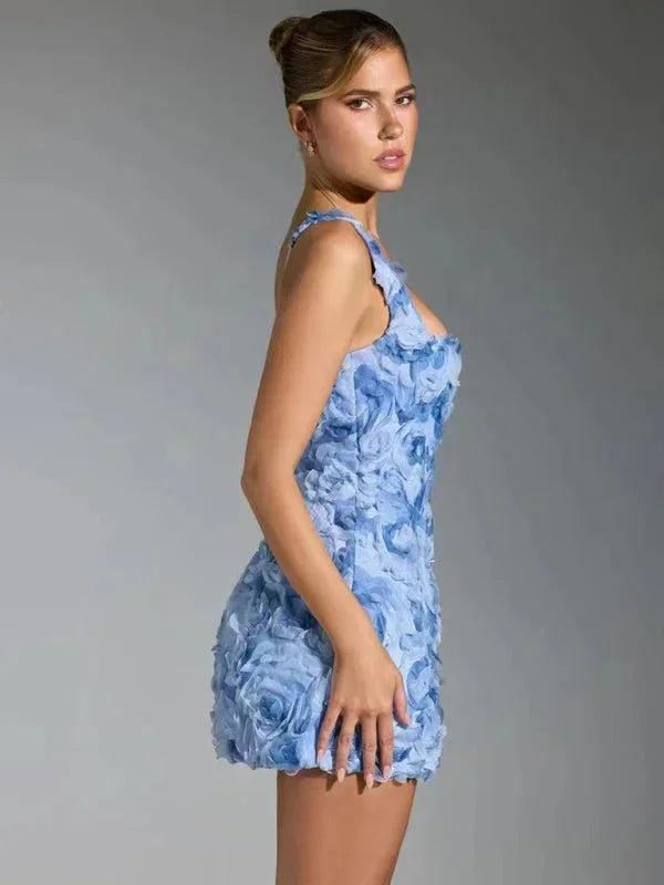 Versatile women's floral textured mini dress, perfect for parties, vacations & special occasions.