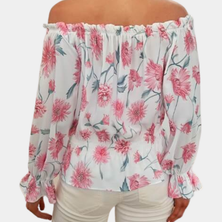 Casual women's floral print off-shoulder blouse, perfect for summer