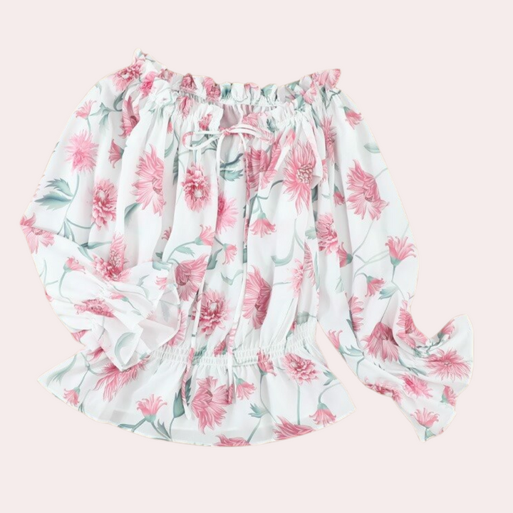 Lightweight off-shoulder top for women, featuring a vibrant floral pattern